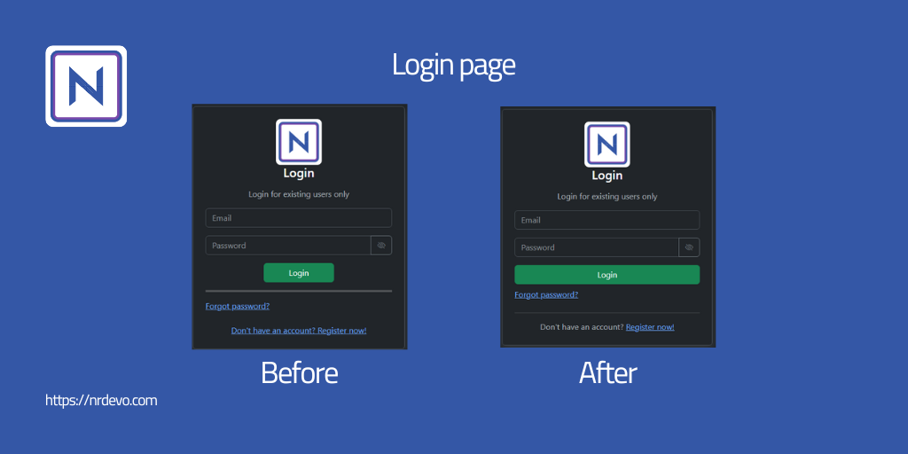 New Nrdevo Login and Registration Design